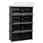 7-Tier Portable 28 Pair Shoe Rack Organizer 14 Grids Tower Shelf Storage Cabinet Stand Expandable for Heels, Boots, Slippers, Black - Image 4