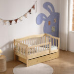 Vertical Fence Wood Painted Pine Toddler Bed with Bottom Drawer and Side Car Bed - Image 12