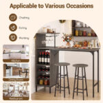 3PCS Bar Table & Stools Set, Wine Storage (6 Bottles + Wine Glass Holder), Oak - Image 10