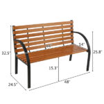 48" Hardwood Slotted Steel Cast Iron Frame Outdoor Patio Garden Bench Park Seat - Image 11