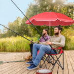 Portable Outdoor 2-Seat Folding Chair with Removable Sun Umbrella Red - Image 9
