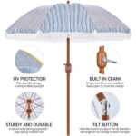 9Ft Garden Patio Umbrella with Crank Operating Mechanism, Blue/White - Image 4
