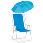 1 Pack Heavy Duty Steel Beach Chair with Umbrella, XL Size 15" Seat Height Royal Blue, Oxford Cloth with Support Bar, Single Position Adjustable, 120kg Load