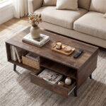 36.5" Rustic Coffee Table with Drawer & Open Shelves, Engineered Wood Center Table for Living Room Walnut - Image 5