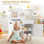 White Wooden Kids Play Kitchen with Interactive Stove & Sink, ASTM/CPSIA Compliant Pretend Cooking Set for Ages 3+ - Image 10