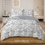 Girls Duvet Cover Full Floral Aesthetic Bedding Sets Gray Pink Flower Duvet Cover Set Teens Flower Kids Reversible Comforter Cover with Botanical Leaf for Women Adult - Image 7