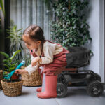 Rolling Garden Cart with Cushioned Backrest & Seat, Outdoor Gardening Stool for Planting, Garden Scooter with 360 Degree Swivel Seat & Steering Handle & Tool Tray, Black - Image 6
