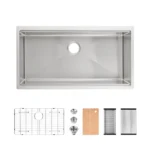 Stainless Steel Kitchen Sink, 36″x19″ Single Bowl, Undermount Handmade Sink in Brushed, with Cutting Board, Colander, Grid[Unable ship on weekends, TK/TEMU only for pickup, only TX10643 warehouse supports GOFO]