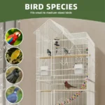 62" Rolling Metal Birdcage with Rolling Stand and Castor Wheels, Large Parrot Cage with 3 Perches and 4 Feeders, Slide-Out Tray, White (Shipment from Walmart) - Image 6