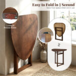 31.5" Small Folding Dining Table, Walnut Solid Wood Foldable Kitchen Table for 2 People - Image 8