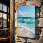 CIFbuy Vintage Metal Sign Beach Wave White Cloud Sky 2D Flat Tin Painting Art Decor,8x12 Inch Waterproof Rustproof Wall Plaque For Bath TikTok, TikTok, Bath Self-pickup Logiopics - Image 5