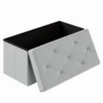 30 Inches Folding Ottoman with Storage Bench, Foot Rest Stool, End of Bed Storage Bench Upholstered, Load 660 lbs, for Living Room, Synthetic Leather, Gray (Shipment from Walmart)