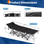 Same Code 17997929 Folding Camping Cot Bed with Soft Pad, Portable Outdoor Cot, Adults Sleeping Bed for Home Office Nap Beach Travel, Black - Image 5