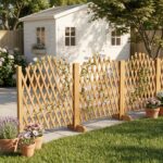 Set of 2 Retractable Arched Wooden Fences — 205 x 33.5 x 80 cm — Teak Finish (Stained) — Fir Wood Construction - Image 5