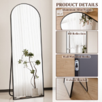 58"x19" Arched Full Length Mirror with Aluminum Alloy Frame Freestanding Floor Dressing Mirror, Black (Shipment from Walmart) - Image 3