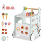 2-in-1 Baby Walker with 8 Fun Activities (Dessert Sorter/Adjustable Clock/Maze) + Side Shop Window (Role Play)-Light Green - Image 3