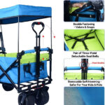 Collapsible Wagon Heavy Duty Folding Wagon Cart with Removable Canopy, 4" Wide Large All Terrain Wheels, Brake, Adjustable Handles,Cooler Bag Utility Carts for Outdoor Garden Wagons Carts Beach Cart - Image 5