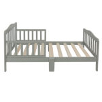 Wooden Baby Toddler Bed Children Bedroom Furniture with Safety Guardrails Gray - Image 5