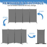 6FT 4-Fold 160g Polyester Cloth Plastic Foot Carbon Steel Frame Foldable Screen Gray - Image 4