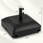 Black Fillable Umbrella Base with Wheels & Brakes, Heavy‑Duty Water/Sand Filled Patio Umbrella Stand with 3 Adapters for 1.3‑1.9" Poles - Image 6
