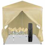 6.5X6.5FT Two Doors & Two Windows Practical Waterproof Right-Angle Folding Tent Khaki Color - Image 3