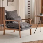 Cloud Shaped Indoor Leisure Chair with Solid Wood Armrest & Solid Wood Frame, Chenille Fabric Accent Chair with Lumbar Pillow, Single Sofa Chair Dark Grey - Image 22