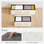 43 Inches Folding Ottoman with Storage Bench, Foot Rest Stool, End of Bed Storage Bench Upholstered, Load 660 lbs, for Living Room, Synthetic Leather, Beige (Shipment from Walmart) - Image 6