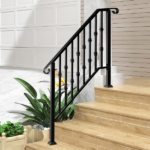 [Same Code 16547875 16547875]Matte Black Outdoor 3 Level Iron Handrail - Image 11