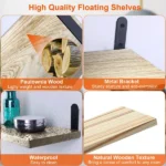6 Pack Wall Floating Display Shelves Paulownia Wood Panels Rustproof Metal Brackets, Multi Space Organizer Unit Fit Kitchen Bedroom Bathroom Living Area Storage Needs,Multifunctional Floating Shelves 6-Tier - Image 5