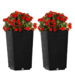 2 Pack Outdoor Tall Plastic Planter Set, Large Flower Pots with Drainage Holes, Durable Plant Pots for Porch Entryway Patio Yard Garden, Dark Brown - Image 14
