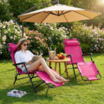 Portable Dual Purposes Extendable Folding Reclining Chair Pink - Image 6