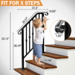 [Same Code 89100953]Matte Black Outdoor 2-Step Iron Handrail - Image 5