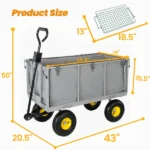 3-in-1 Oversized Steel Garden Cart , 880lbs Pullable Mesh Metal Garden Cart, All-Terrain Utility Cart with Removable Liner & Side Panels & Mesh Tray for Outdoor Lawn, Patio and Landscaping, Gray - Image 8