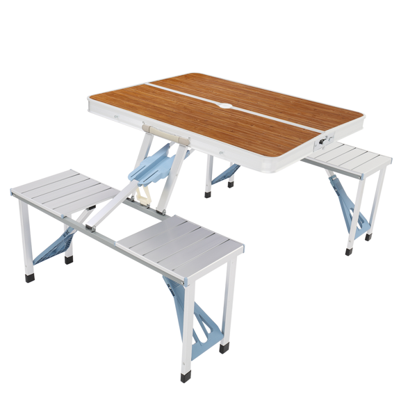 Same Code 44641025 136*85.5*67cm 50kg Aluminum Alloy Table And Chair One Piece Camping One Piece Table And Chair Wood Grain Color
