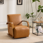 Vintage Brown Swivel Accent Chair – Luxe Faux Leather, Solid Wood Armrests, Ergonomic Comfort – Perfect for Living Room, Reading Nook,Small Single Sofa for Bedroom, Office, Apartment (Brown) - Image 12