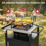 Outdoor Grill Table Cart with Cabinet, Stainless Steel Movable Kitchen Island with Large Storage Cabinet, Multifunction Food Prep Table with Bottle Opener and Seasoning Tray, Black - Image 6