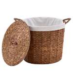 145L Round Laundry Hamper with Lid, Woven Natural Water Hyacinth Laundry Hamper