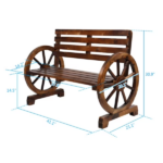 Rustic 2-Person Wooden Wagon Wheel Outdoor Bench, Solid Fir Wood, Dark Brown - Image 3