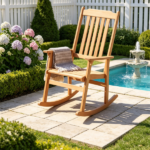 Solid Acacia Wood Outdoor Rocking Chair, Heavy Duty 400LBS Capacity Porch Rocker with Slatted Back for Backyard Deck Garden - Image 6