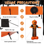 12ft Inflatable Halloween Decor with Skeleton Ribs, Pumpkin & Grim Reaper, 3 LED Lights + 115 Count String Lights, Black & Orange, 12V 2000mA US Power Adapter - Image 6