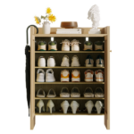42.5" Tall Rattan Shoe Cabinet with Doors, 6-Tier Wooden Freestanding Shoe Storage Organizer with Adjustable Shelves, Mid-Century Entryway Shoe Cabinet for Hallway & Living Room - Image 6