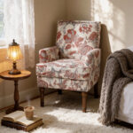 Accent Chair, Floral Armchair, Nailhead Trim, Red and white Decor, Solid Wood Legs, Farmhouse Furniture, Upholstered Slipper Chair, Side Chair, Traditional Print, Wayfair Living Room. - Image 3