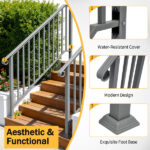 Handrails for Outdoor Steps, Iron Handrail Fits 4 Step, Transitional Handrail with Installation Kit, Silver - Image 13