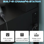 Black particleboard with a 3-compartment, 1-drawer dressing table set with 8 three-tone light bulbs, power strip, and grille series - Image 5