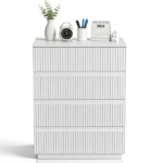 Handleless Grille-Finished 4-Drawer Bedside Table P2 Particleboard + MDF & Melamine Veneer + Thermoformed Drawer Dresser 23.62*14.96*30.71in White - Image 2