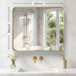 Anti-Fog Bathroom Wall Mirror – 36" x 40" Shatterproof Vanity Mirror with Rectangular Metal Frame, Gold(Shipment from Walmart) - Image 4