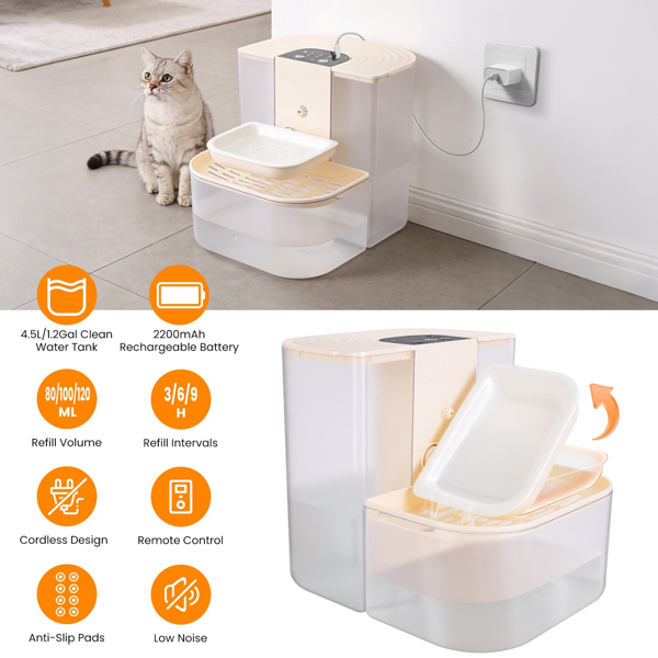 Smart Automatic Pet Water Dispenser, Automatic Pet Water Dispenser with Dual Tank,Dual Tank Filtration 4.5L Cordless Water Fountain with Remote Control for Pets