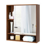 2 in 1 Mirrored Bathroom Wall Cabinet, Space-Saving Medicine Cabinet with Hidden Storage & Shelves - Walnut - Image 5