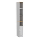 72" Tall Slim Storage Cabinet, 6-Tier Narrow Freestanding Bathroom Cabinet with 1 Door and 2 Adjustable Shelves, Bookcase Display Storage Shelves, Cube CD DVD Storage Cabinet-Antique White - Image 14