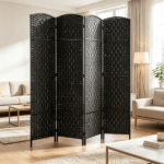 4 Panel Room Divider 70.9 Inch Tall Privacy Screen Portable Weave Partition Wall for Bedroom Coffee Space Separation - Image 8